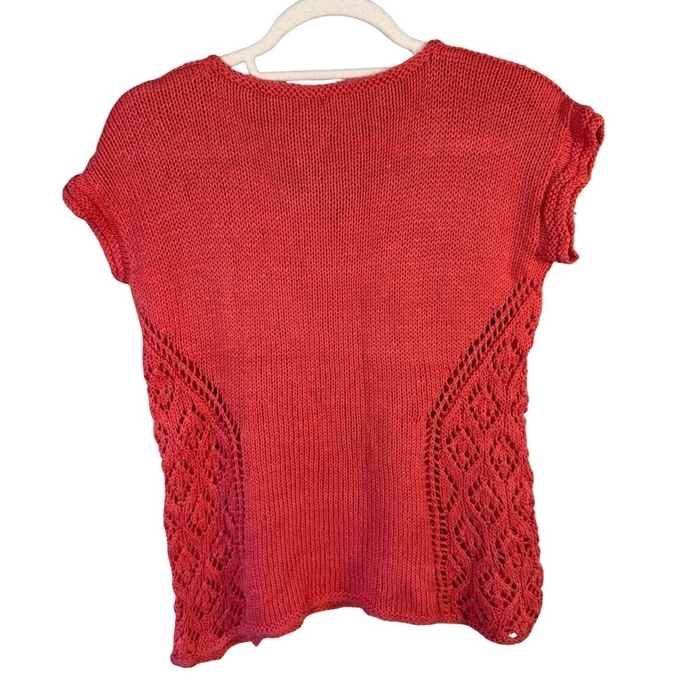 Artisan Handmade Red Knit Short Sleeve Sweater Size S M Boho Cottagecore - Picture 3 of 9